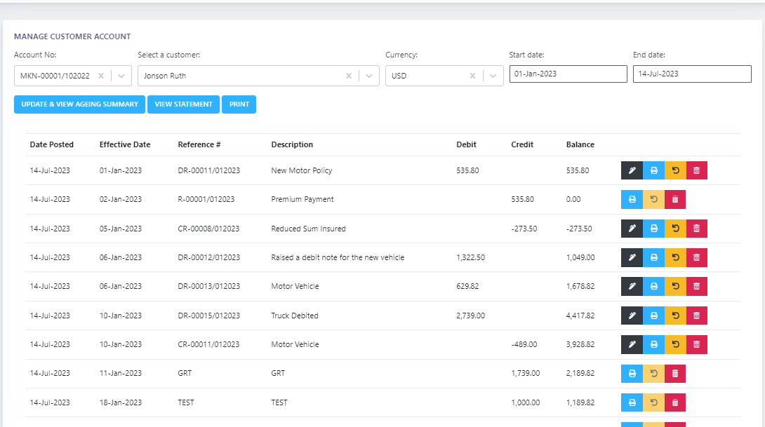 Manage Customers Statements